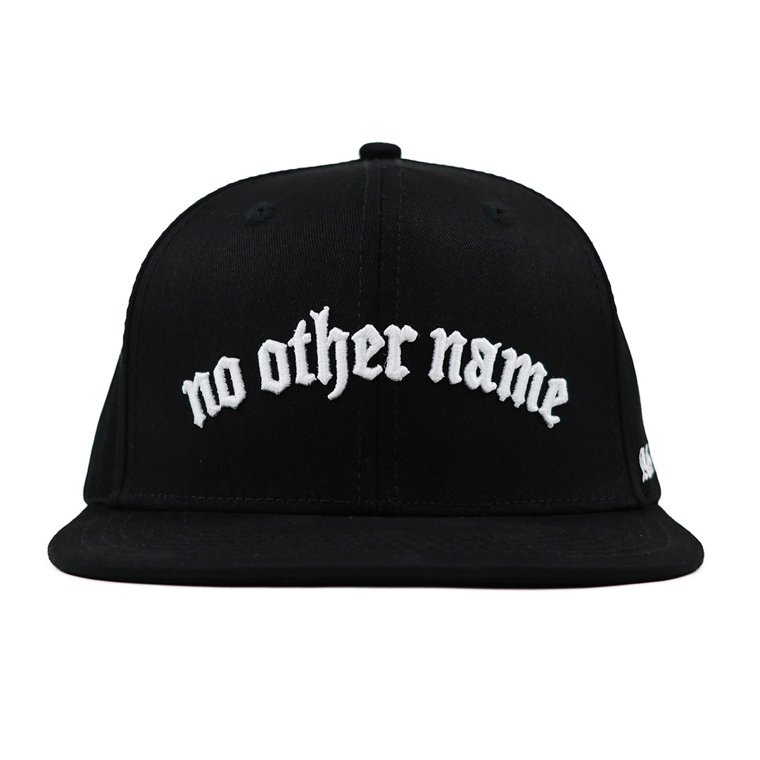 Black cap with 'no other name' text on a white background