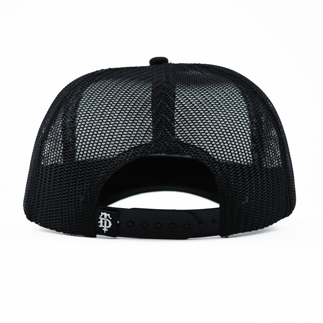 Black mesh cap on a white background